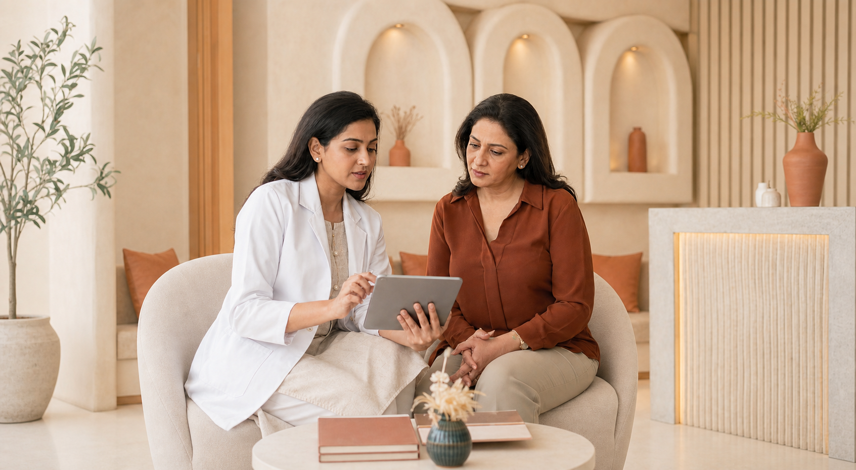 Dermatologist explaining investigation findings to a patient