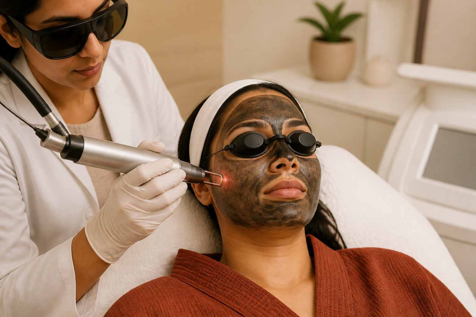 Laser facial treatment being prepared in clinic