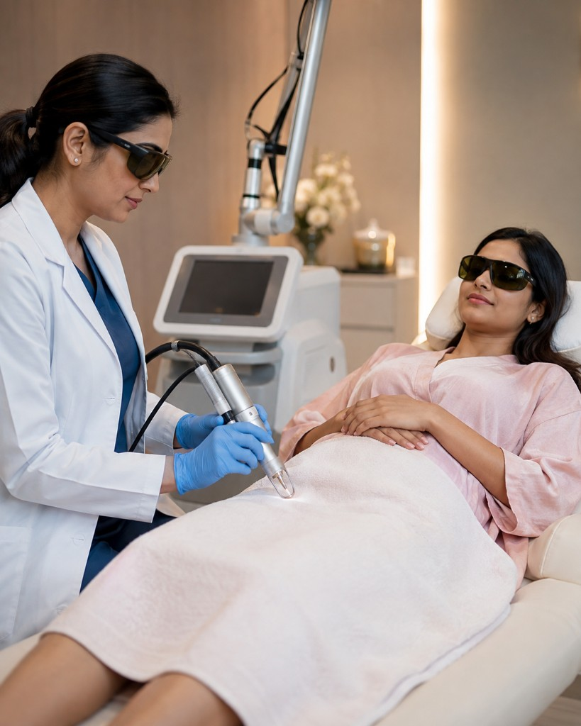 Specialist performing a supervised clinical laser rejuvenation treatment