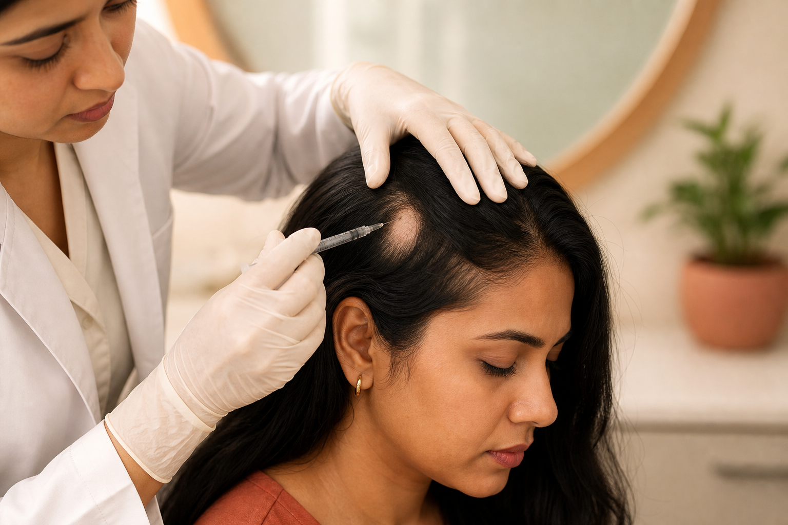 Doctor discussing hair-loss treatment options with a patient