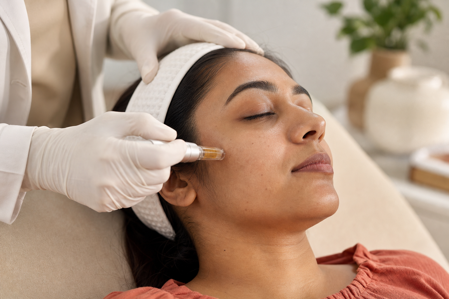 Dermatologist performing a detailed facial skin assessment