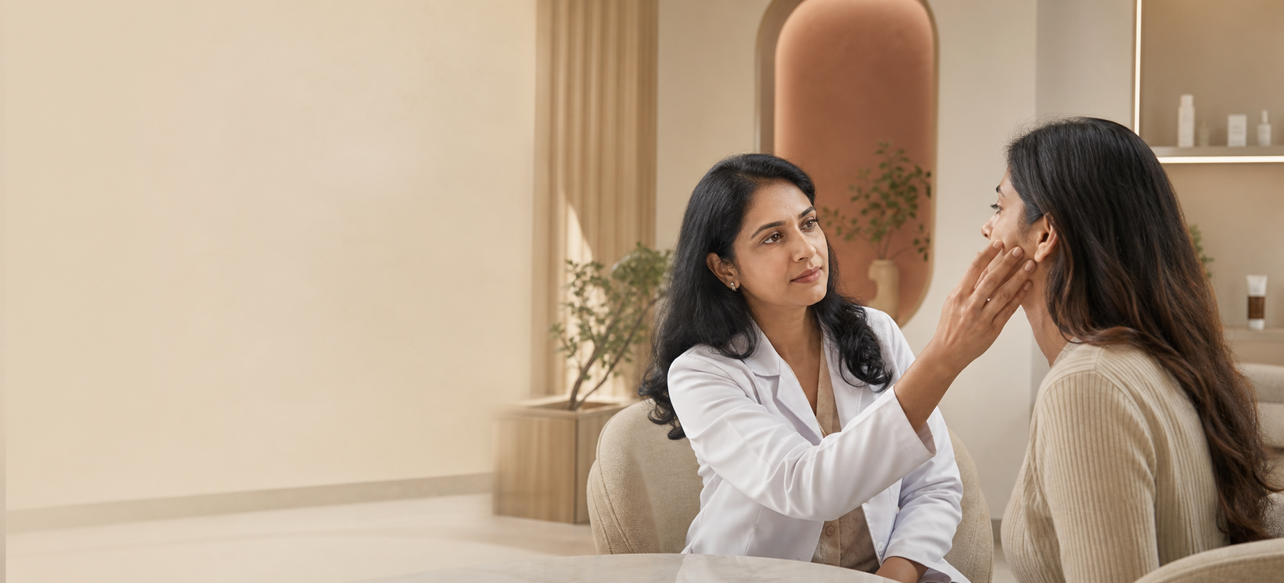 Dermatologist carefully assessing a patient during a personal skin consultation